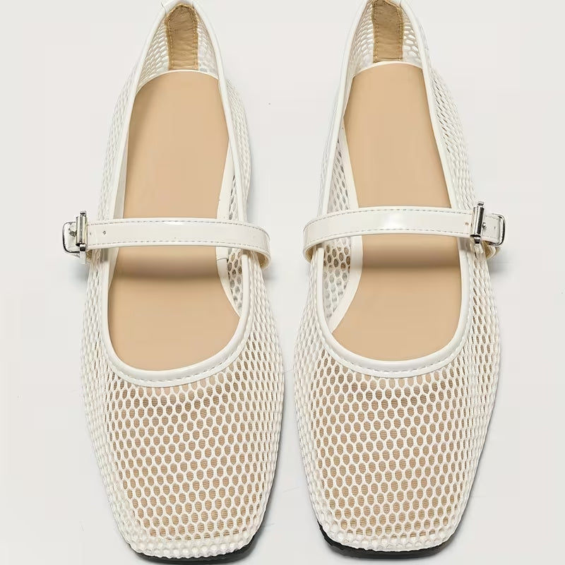 Versatile women's mesh Mary Jane square toe flats, combining designer style with everyday comfort.