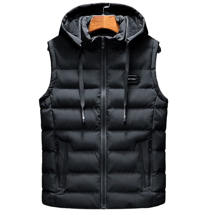 Chic women's padded vest in black. A luxurious autumn outerwear gilet, perfect for stylish fall layering.
