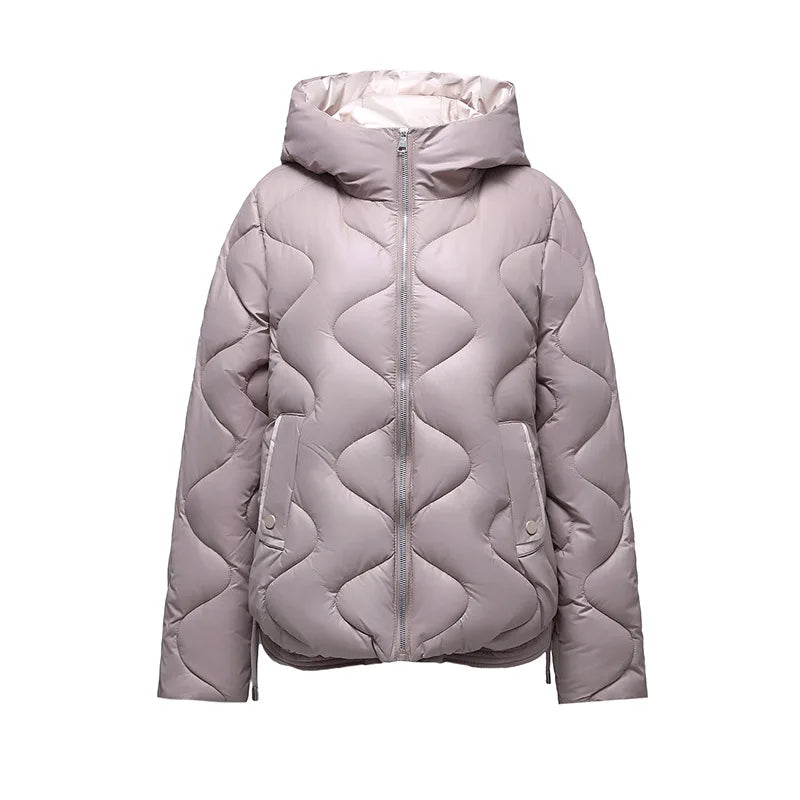 Lightweight yet warm women's puffer jacket, perfect for layering and staying cozy in chilly weather.