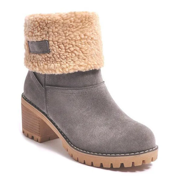 Comfortable & sturdy women's ankle snow boots with block heel, waterproof, ideal stylish winter footwear.