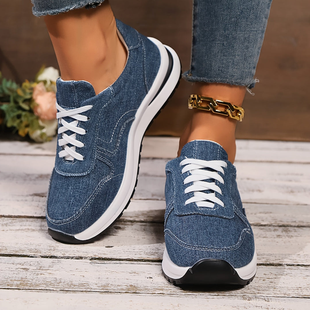 Comfortable women's casual blue sneakers, perfect for walking, with all-day support and stylish design.