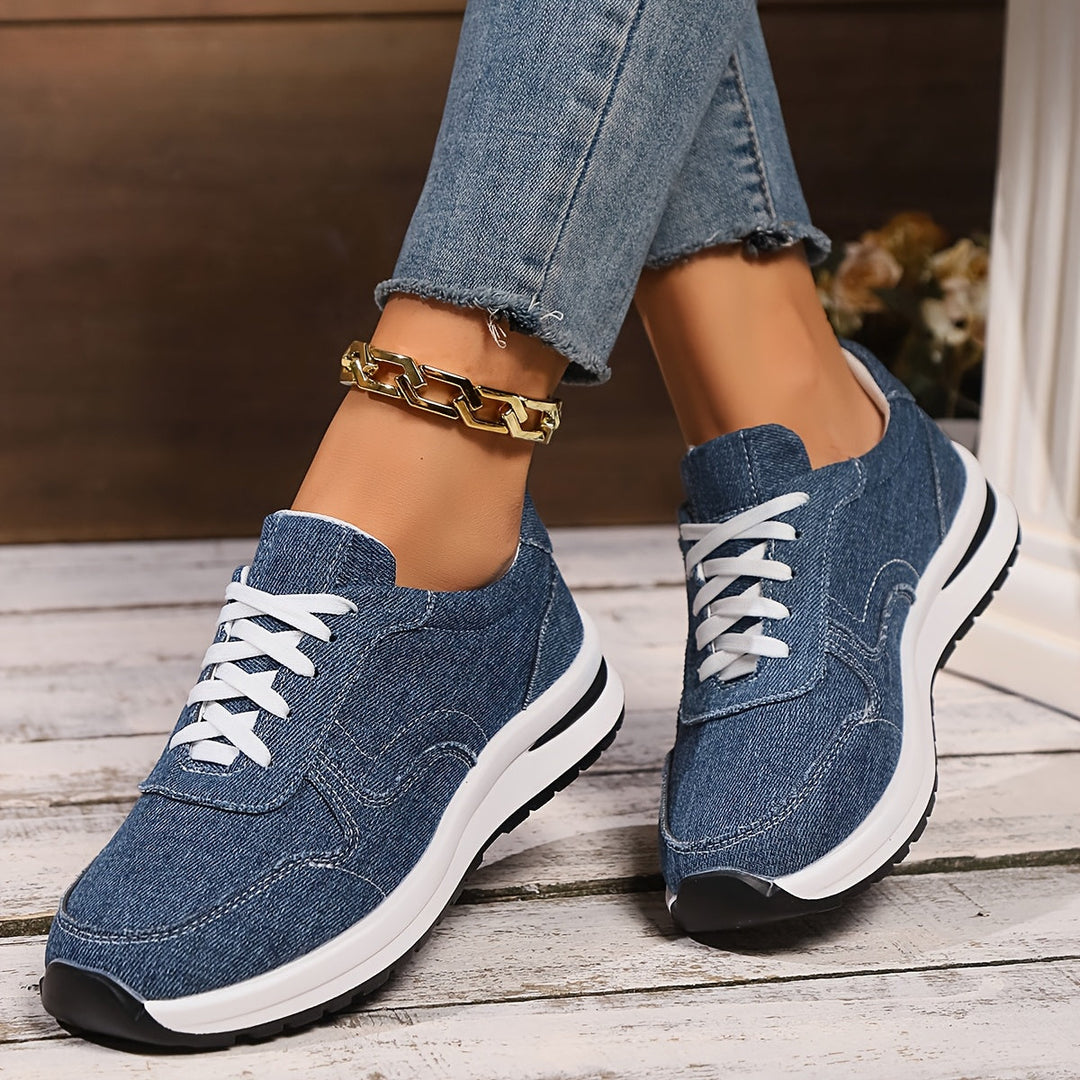 Stylish blue women's sneakers with ultimate arch support & comfortable wide toe box, ideal for all-day wear.