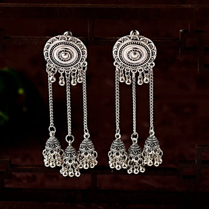 Stylish women's boho ethno pendant earrings. Unique bohemian jewelry accessory for women.