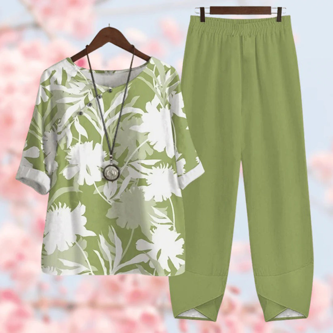 Stylish women's breezy two-piece summer outfit set in comfortable polyester, perfect for casual wear.