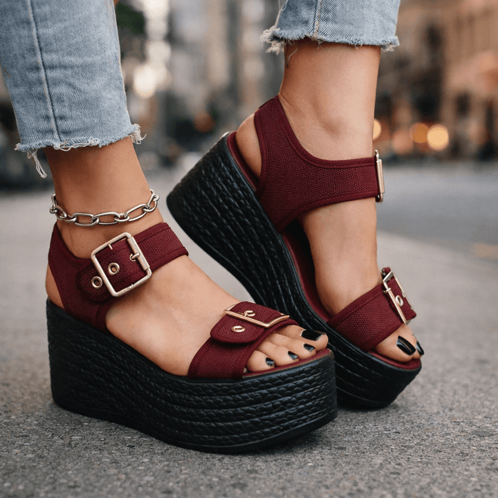Elevated comfort women's wedge sandals with stylish buckle design, perfect for all-day summer wear.