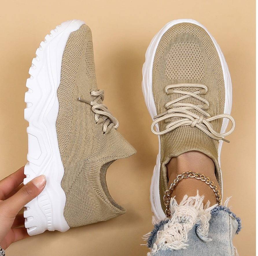 Lightweight women's chunky sole sneakers, designed for all-day comfort, featuring a stylish lace-up casual design.