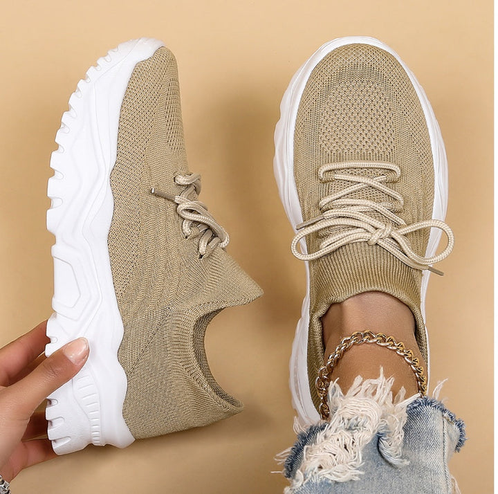 Lightweight women's chunky sole sneakers, designed for all-day comfort, featuring a stylish lace-up casual design.