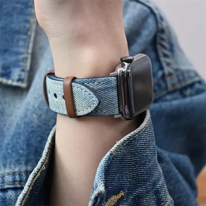 Stylish women's denim smartwatch band, a comfortable replacement watch strap accessory.