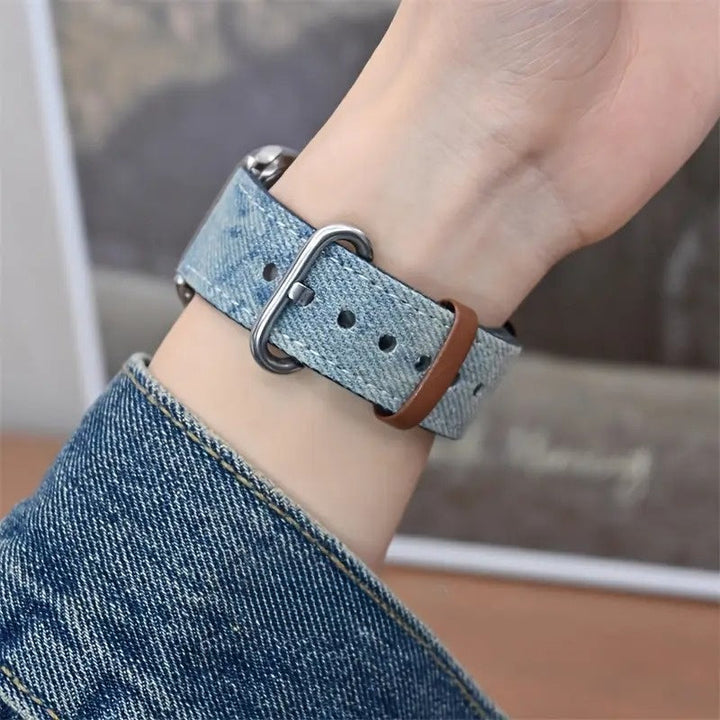 Comfortable women's denim smartwatch band, a stylish watch strap replacement accessory.