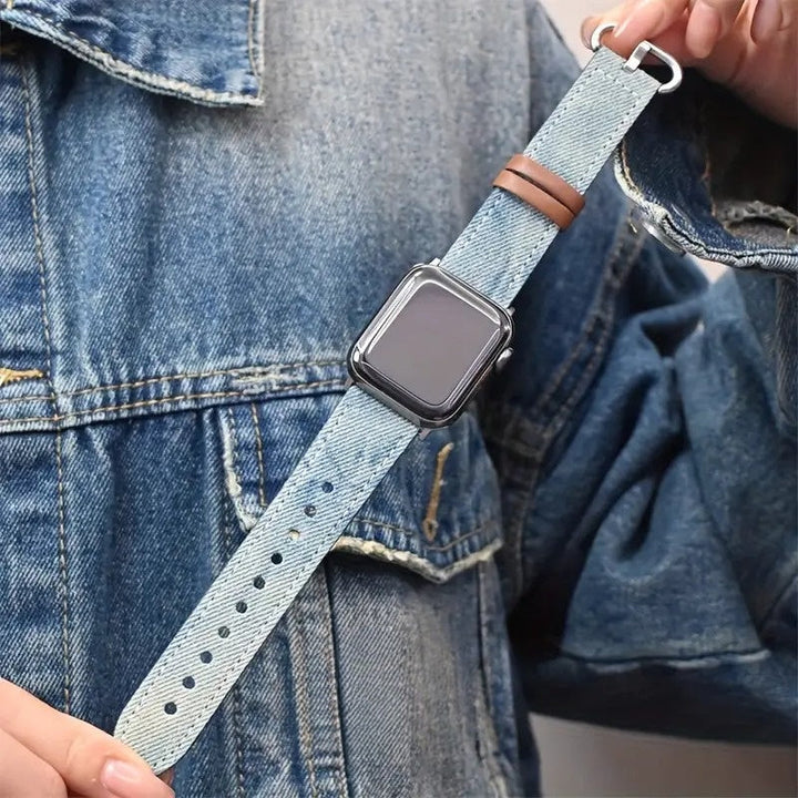 Stylish women's smartwatch denim strap, comfortable accessory band for daily use.