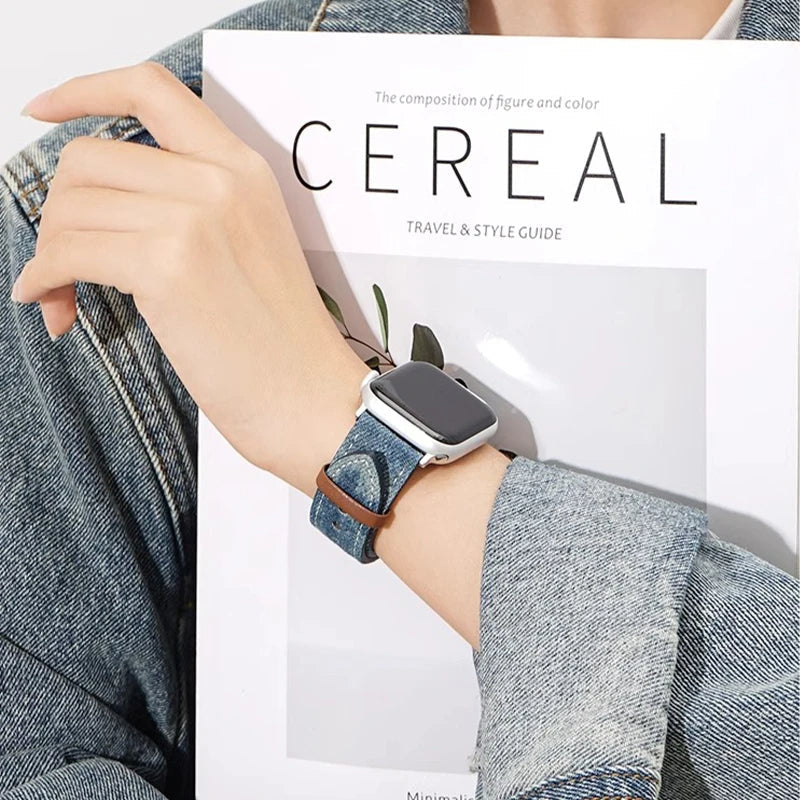 Versatile women's denim smartwatch band, a comfortable & stylish casual watch strap.
