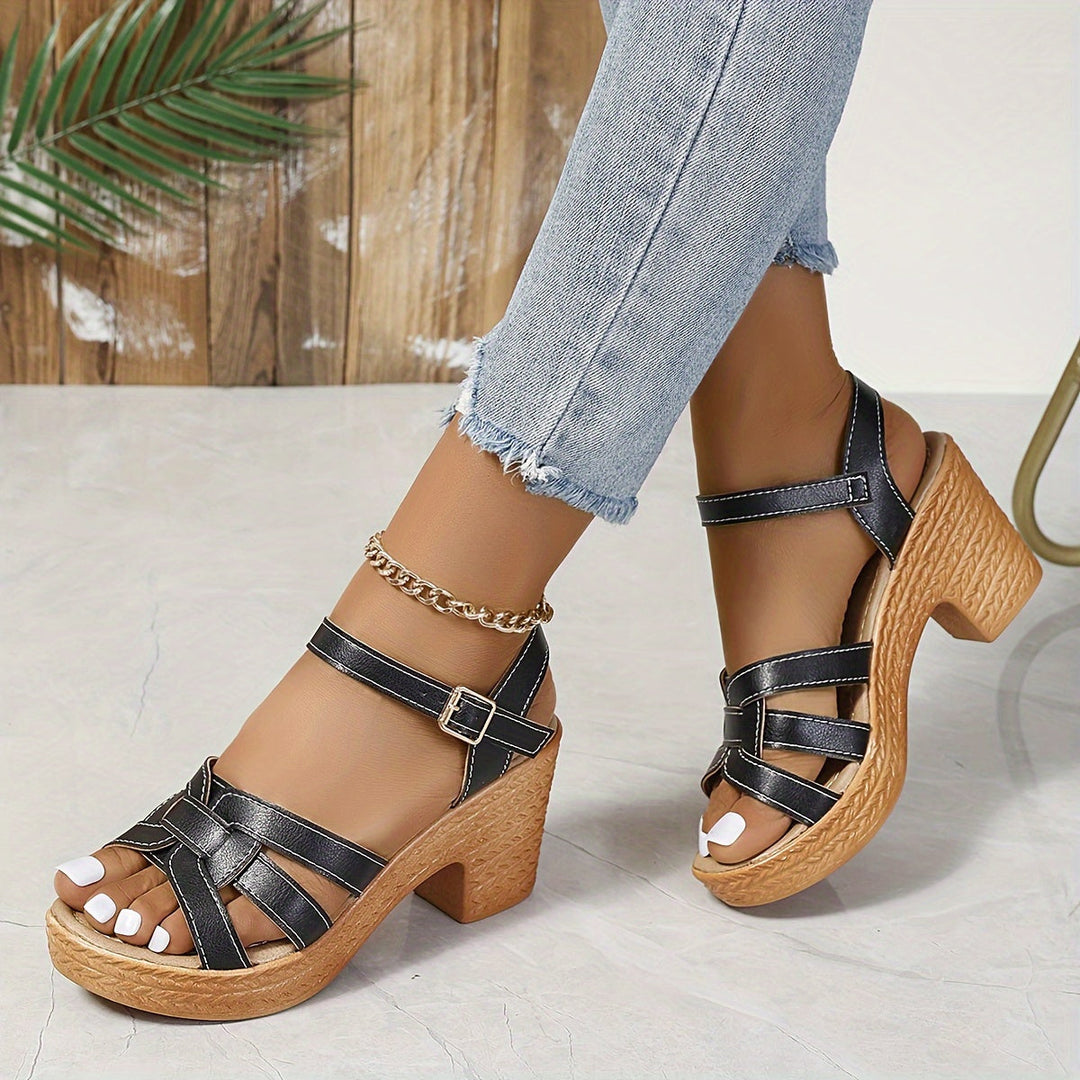 Stylish women's elevated wedge sandals for summer outfits and fashion.