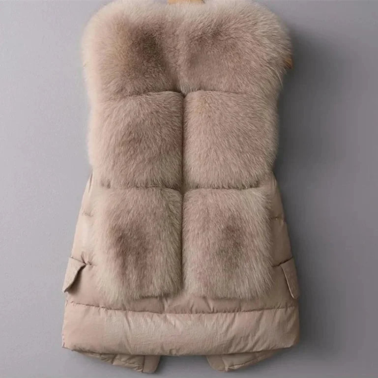 Cozy quilted vest for women with soft faux fur trim, ideal for layering warmth and adding style.