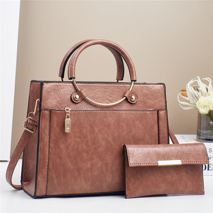 Two-piece women's faux leather bag set: large capacity tote and practical crossbody.