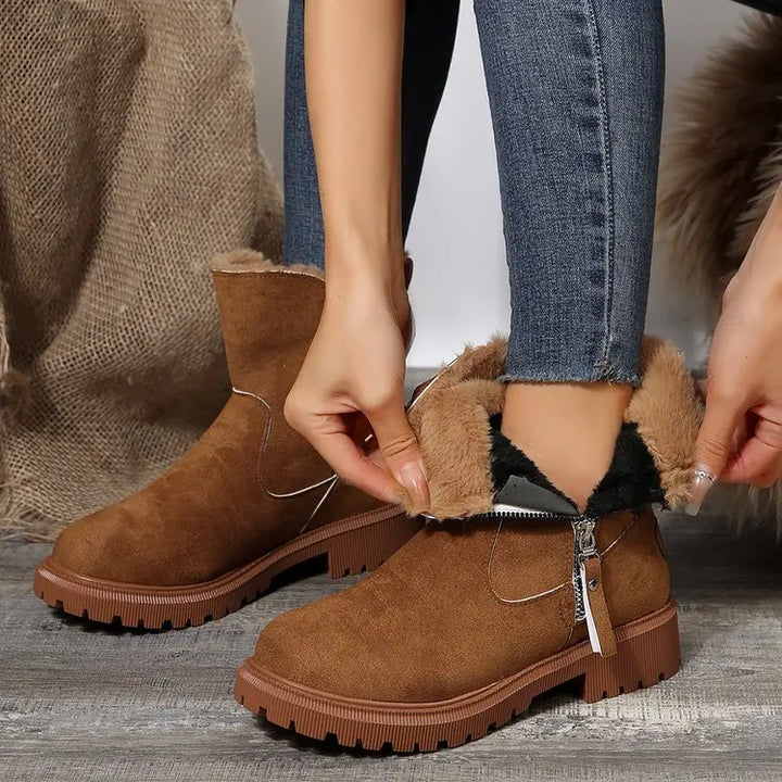 Women's stylish winter footwear: fur-lined boots with a rugged sole, perfect for extreme cold.