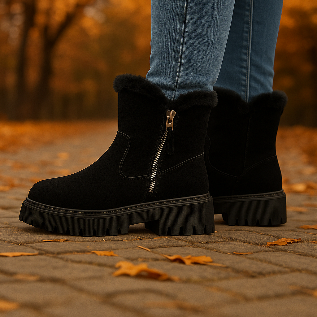 Cozy women's ankle boots with soft fur lining and a convenient side zipper for winter.