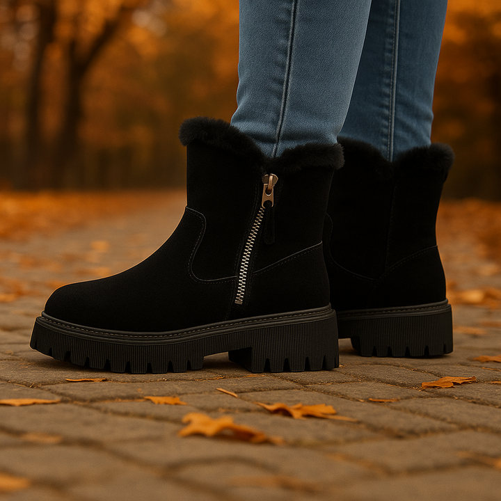 Cozy women's ankle boots with soft fur lining and a convenient side zipper for winter.