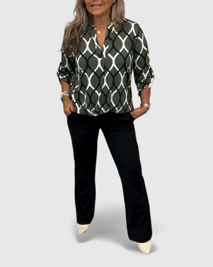 Versatile women's graphic print top, stylish for casual, work, or everyday wear.