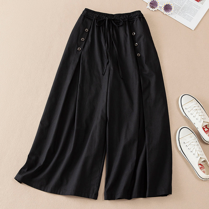 Women's high-waisted wide leg pants. These flowing, comfortable pants offer a stylish, relaxed fit.