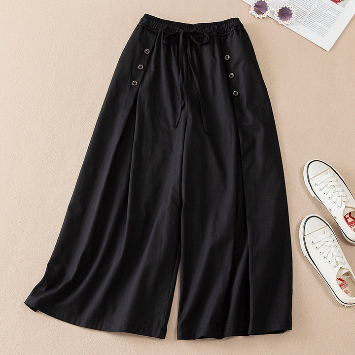 Women's high-waisted wide leg pants. These flowing, comfortable pants offer a stylish, relaxed fit.