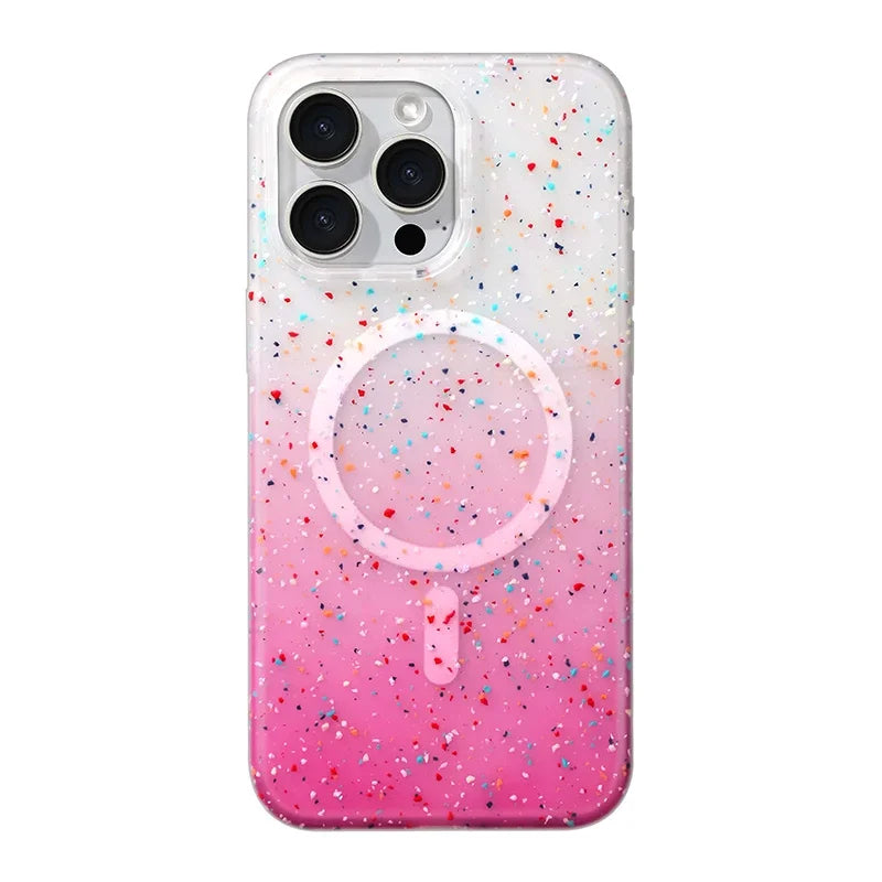 Artistic InkSplash women's iPhone case, MagSafe compatible, colorful paint design, slim protective cover.