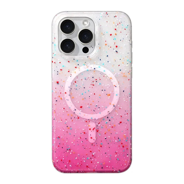 Artistic InkSplash women's iPhone case, MagSafe compatible, colorful paint design, slim protective cover.