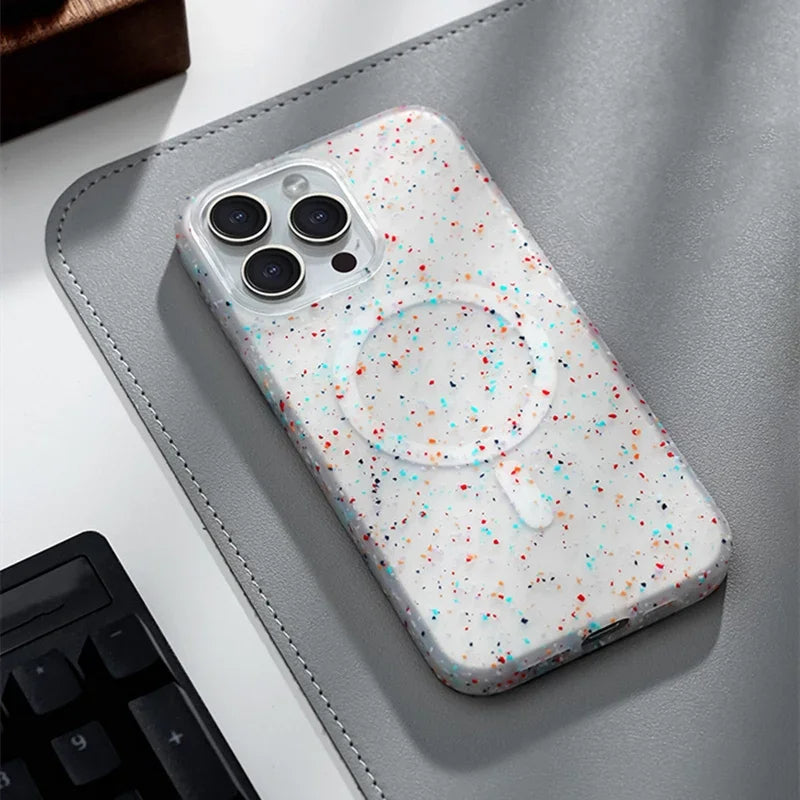 Smooth silicone women's InkSplash iPhone case, MagSafe, scratch-resistant, vibrant abstract art.