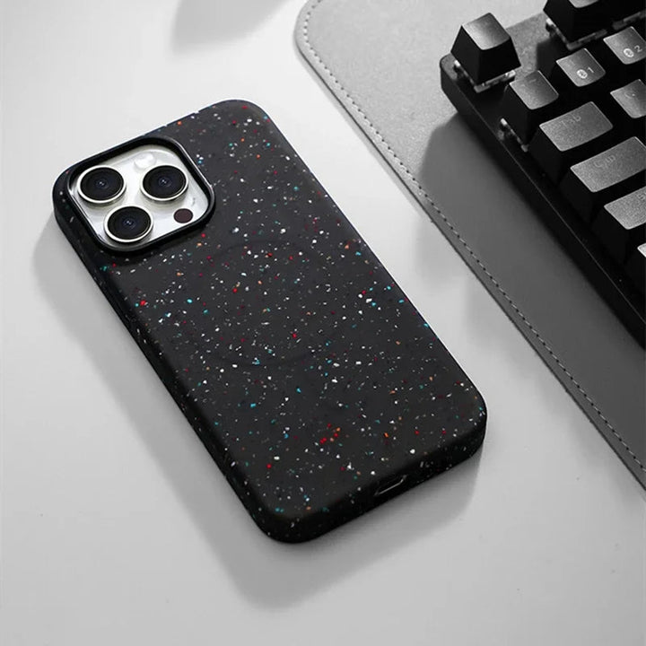 Textured women's InkSplash iPhone case, silicone, MagSafe, colorful artistic design, scratch resistant.