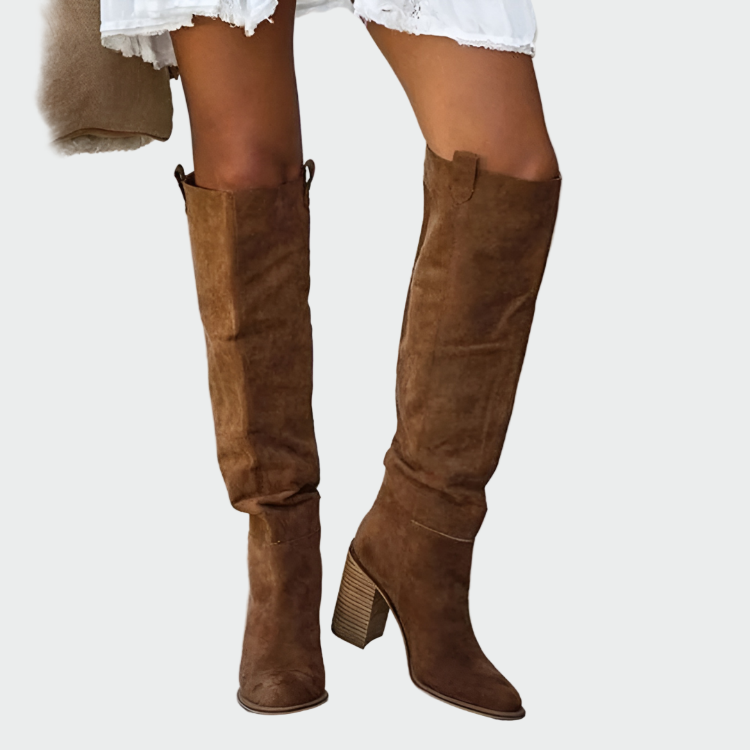 Stylish women's knee-high orthopedic boots, perfect for fall/winter fashion, offering comfort & support.