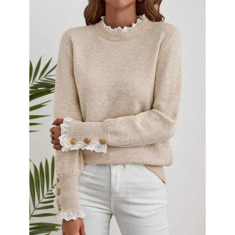 Durable anti-pill knitted long sleeve women's sweater, comfortable everyday pullover for lasting winter fashion.