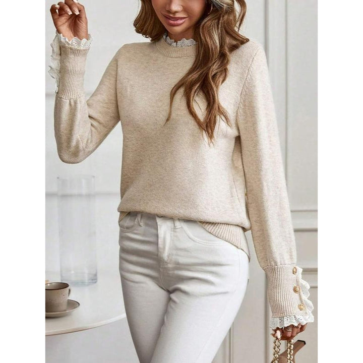 Elegant women's knitted long sleeve pullover sweater, ideal for casual and stylish fall & winter outfits.