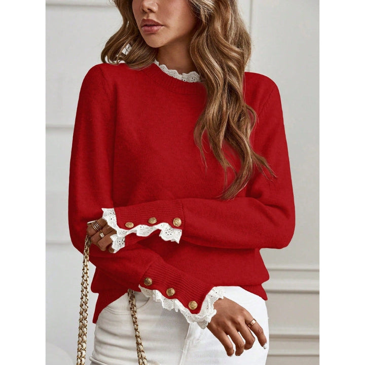 Cozy women's knitted pullover, a durable and stylish long sleeve sweater designed for ultimate fall comfort.