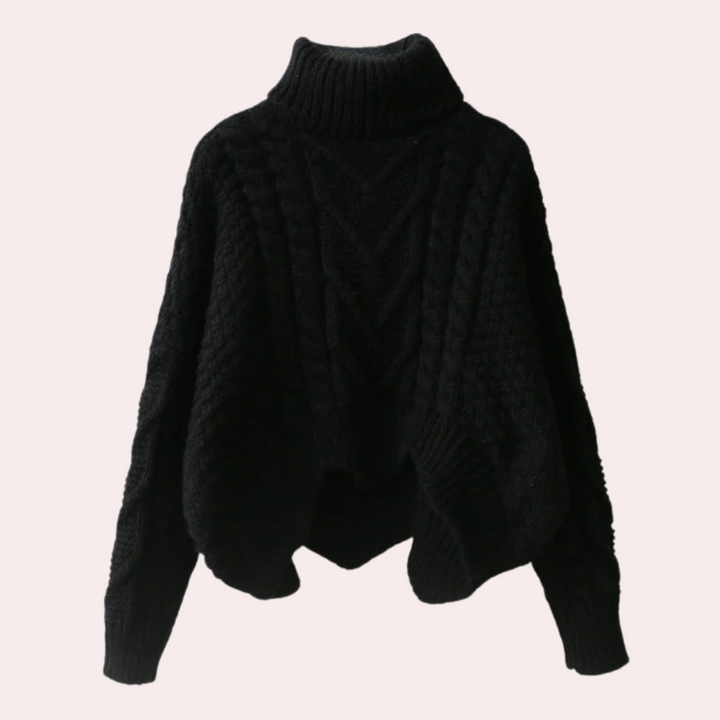 Comfortable cotton blend knitted turtleneck sweater for women, a versatile and stylish top for cool weather.