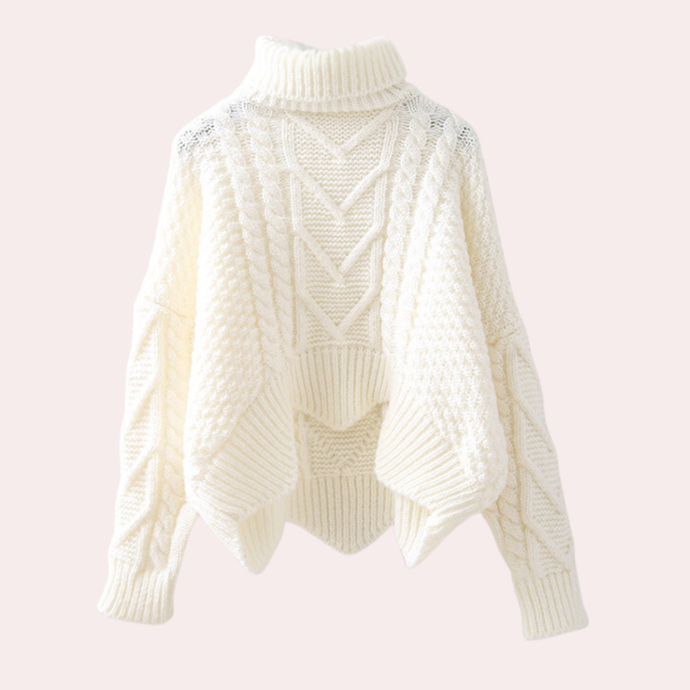 Women's versatile knitted turtleneck sweater, a stylish and warm top for various fall & winter outfits.