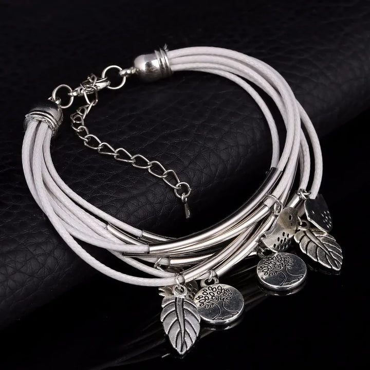 Gray multi-strand leather bracelet, layered women's accessory, a chic gift for her.