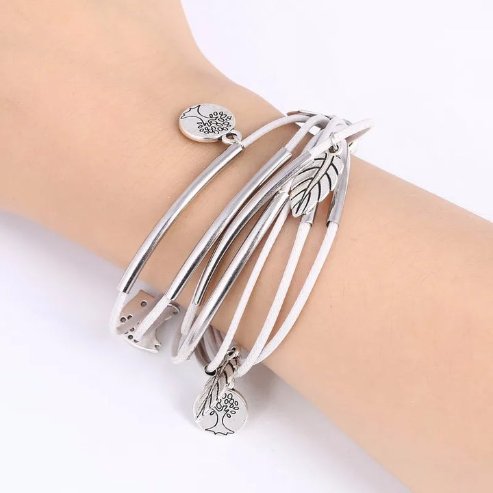 Beige multi-strand women's natural leather bracelet, a layered and versatile gift for her.