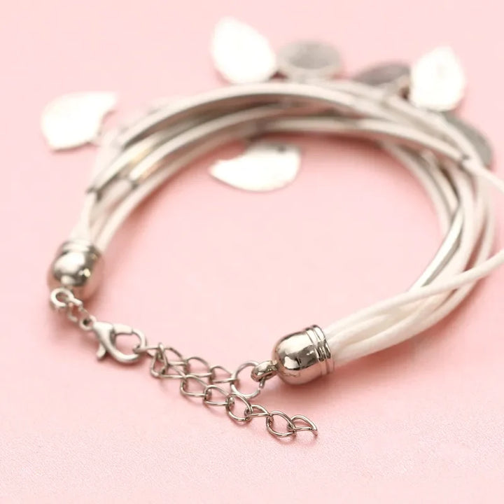 Women's layered gray leather bracelet, a multi-strand design & fashionable accessory, ideal gift.
