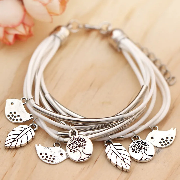 Gray layered multi-strand leather bracelet for women, an adjustable & casual fashion accessory.