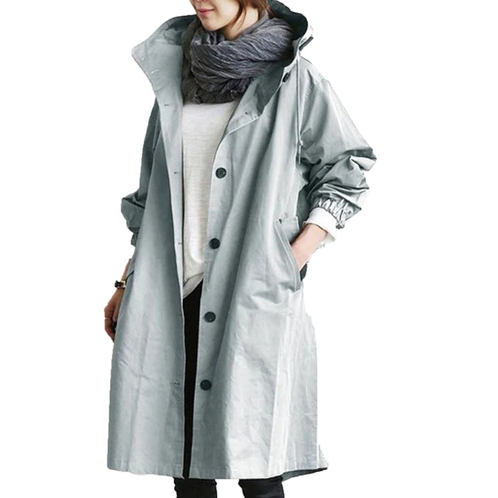 Elise women's trendy long waterproof raincoat, stylish and windproof, perfect for everyday chic fashion outerwear.