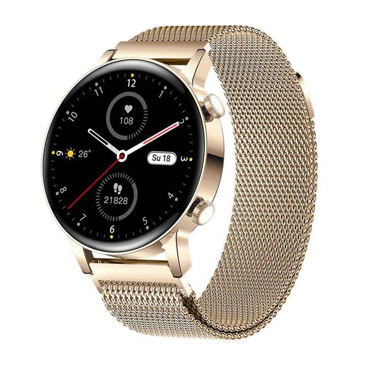 Elegant women's wearable tech: LuxeFit Pulse smartwatch. Perfect fitness tracker & health monitor, great gift for her.