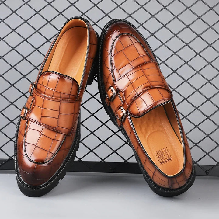 Fashionable Milano platform loafers with embossed texture, a chunky sole & elegant buckle detail.