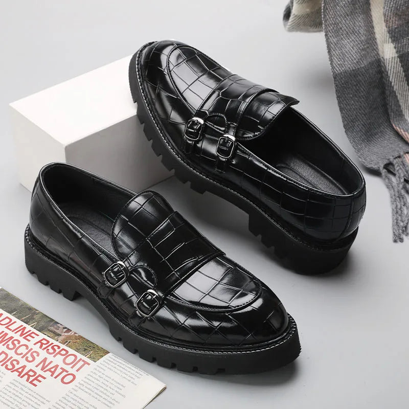 Chunky sole platform loafers for women, combining comfort and modern design with buckle accents.