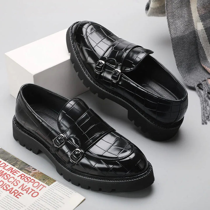 Chunky sole platform loafers for women, combining comfort and modern design with buckle accents.