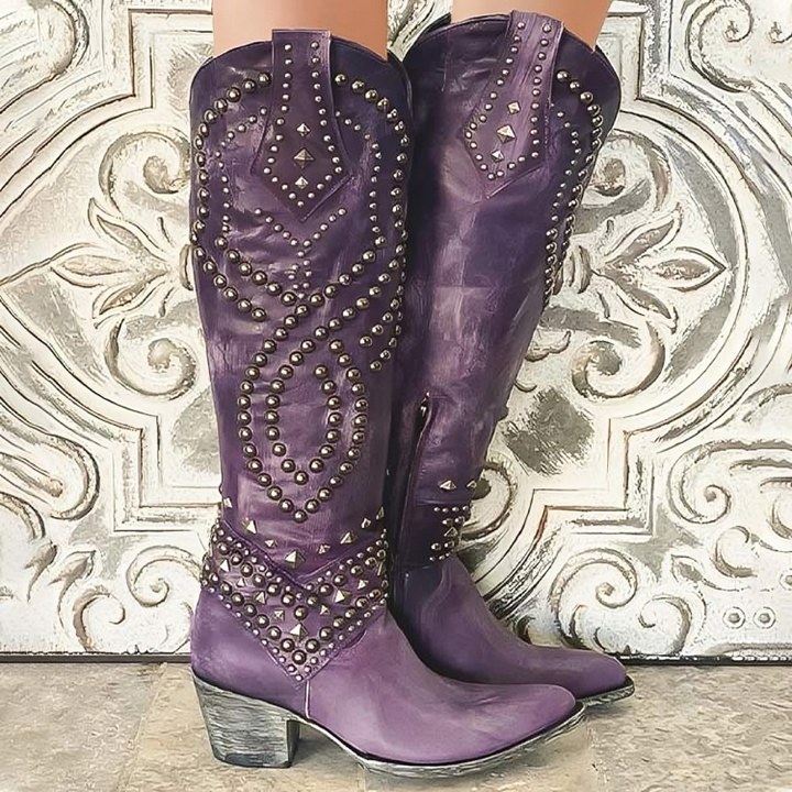 Stylish women's orthopedic knee-high boots with comfortable mid-block heel for fall & winter elegance.