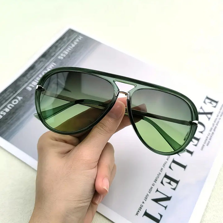 Oversized aviator sunglasses for women. Stylish UV protection eyewear, a fashionable summer accessory.