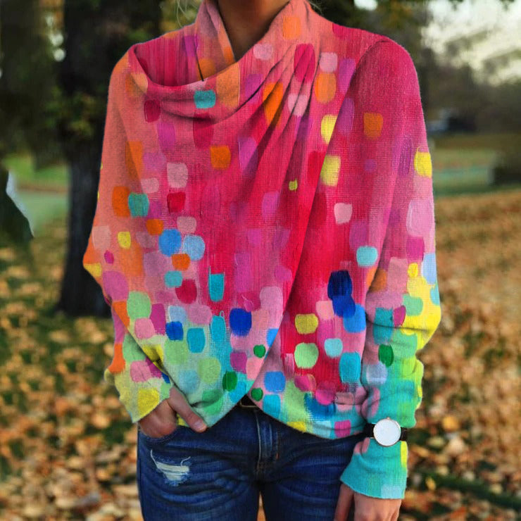 Stylish women's printed sweater with long sleeves, perfect for winter warmth and casual chic outfits.