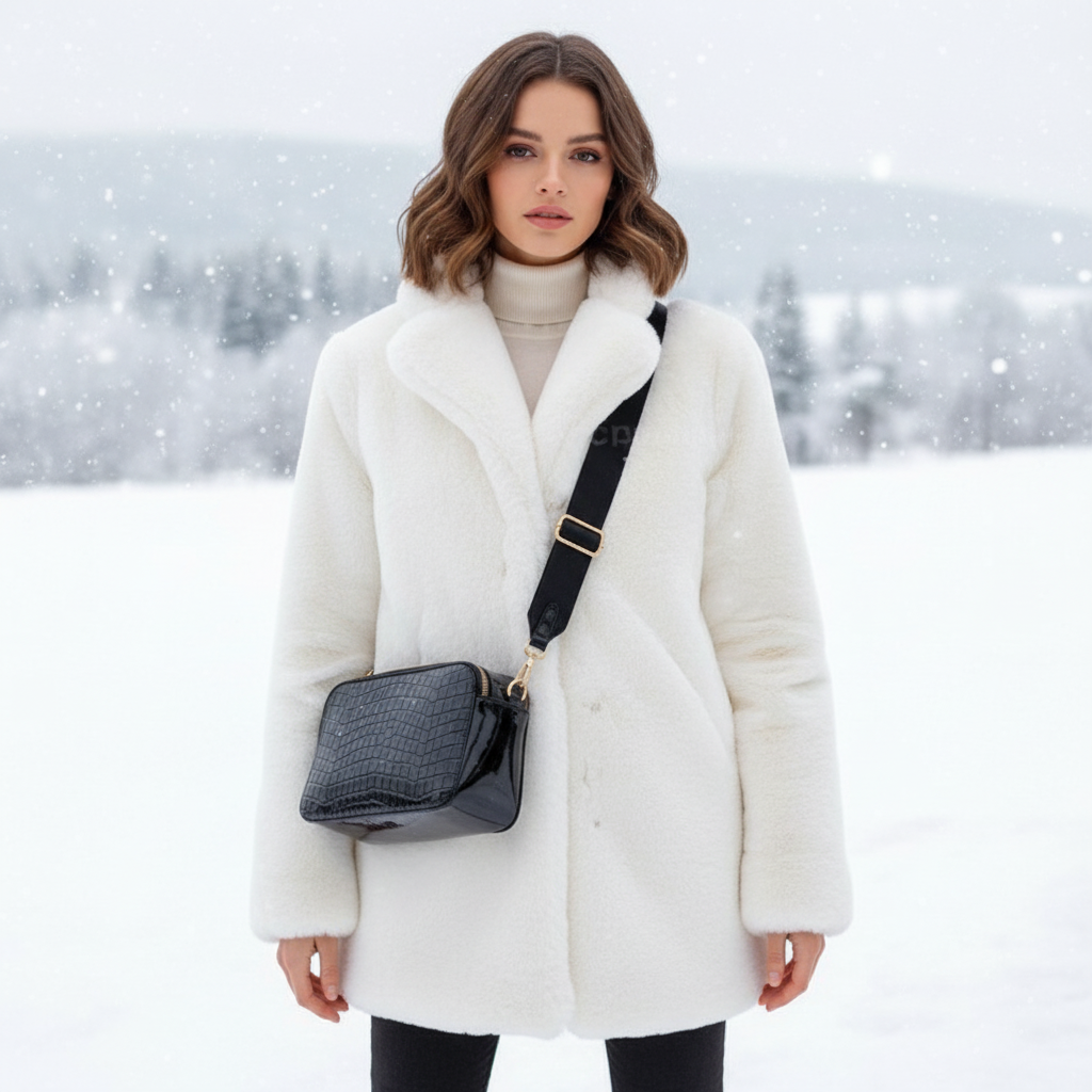 Stylish women's quilted puffer jacket, high collar, warm winter coat