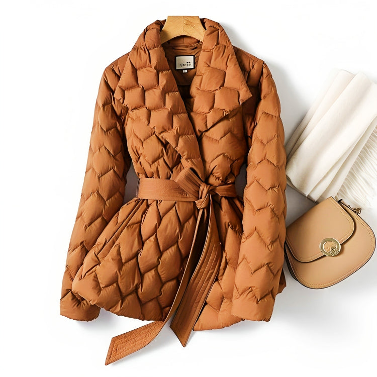 Stylish women's quilted puffer jacket, warm winter outerwear for ladies fashion and comfort in cold weather.
