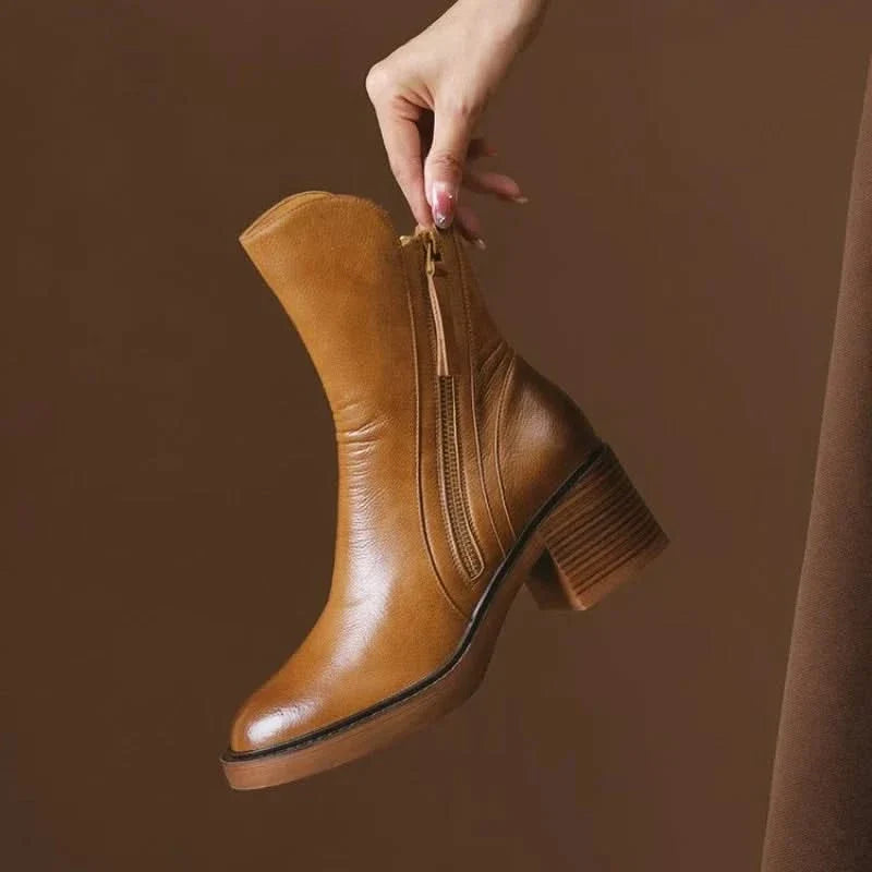 Chic brown women's Sloane high-heel ankle boots, combining comfort with a fashionable look.