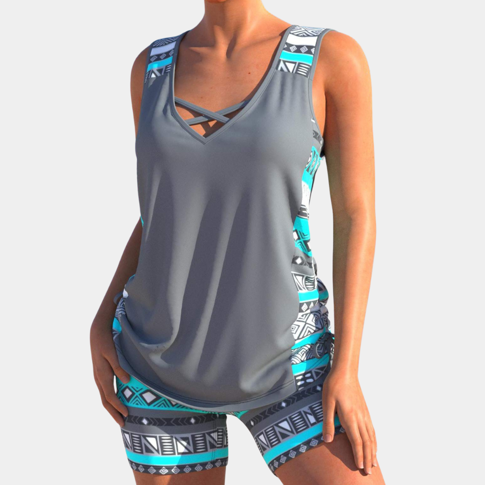 Stylish Women's Tankini Swimsuit, comfortable two-piece swimwear for beach or pool. Trendy design, adjustable straps.